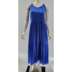 FRNCH Jailys Dress Womens M Blue Silk Viscose Criss Cross Open Back Tiered